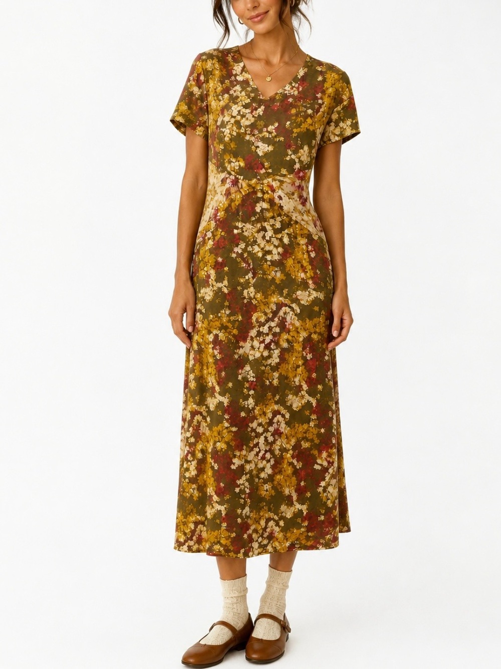 Anthropologie Tiny Shoreline Floral Midi Dress Boho Cottage Whimsy Feminine | XS - Picture 1 of 15